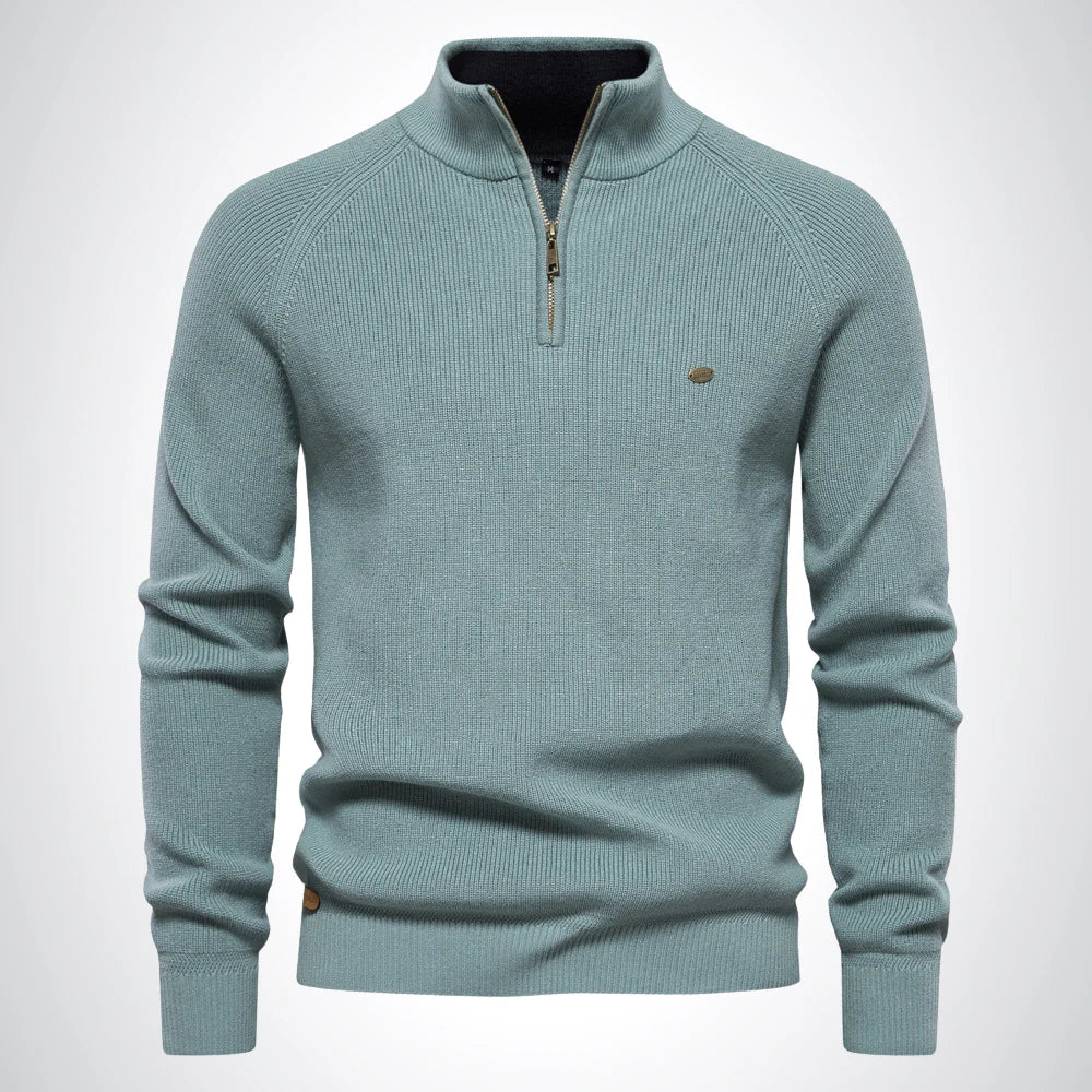 HALF ZIP COTTON SWEATER - Dias London