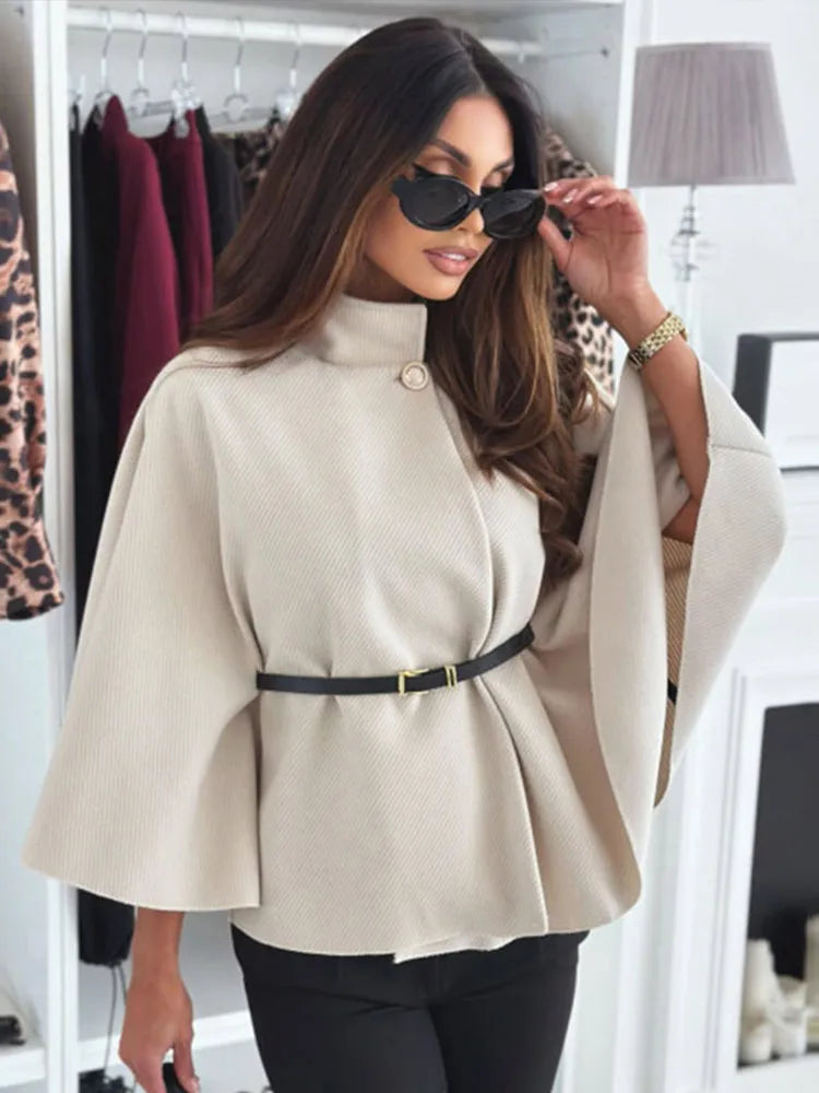 BELTED PONCHO JACKET - Dias London