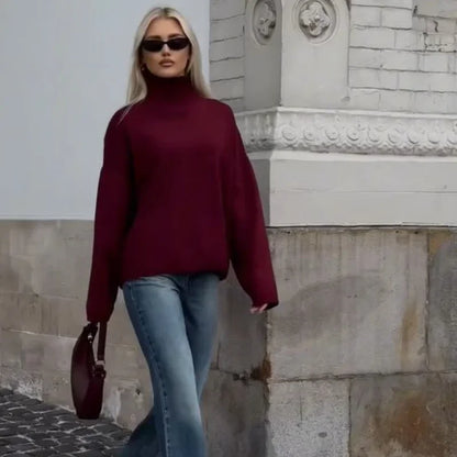 BURGUNDY LOOSE TURTLENECK - Dias London