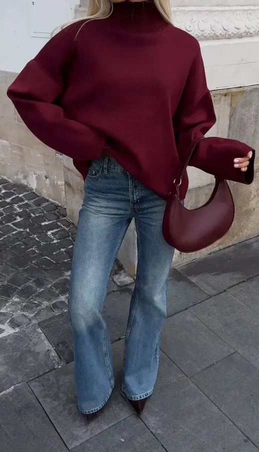 BURGUNDY LOOSE TURTLENECK - Dias London