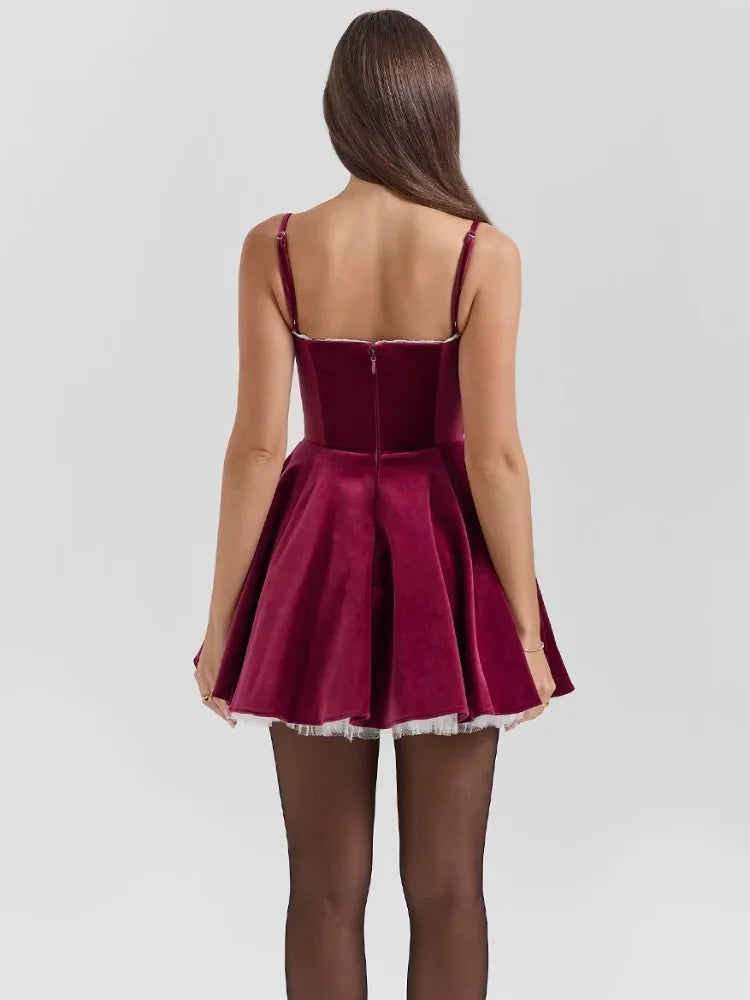 BURGUNDY VELVET MINI DRESS - Dias London