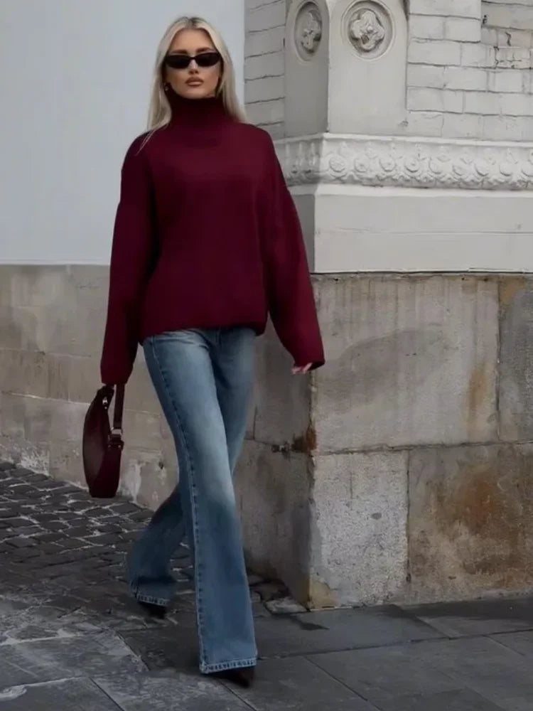 BURGUNDY LOOSE TURTLENECK - Dias London