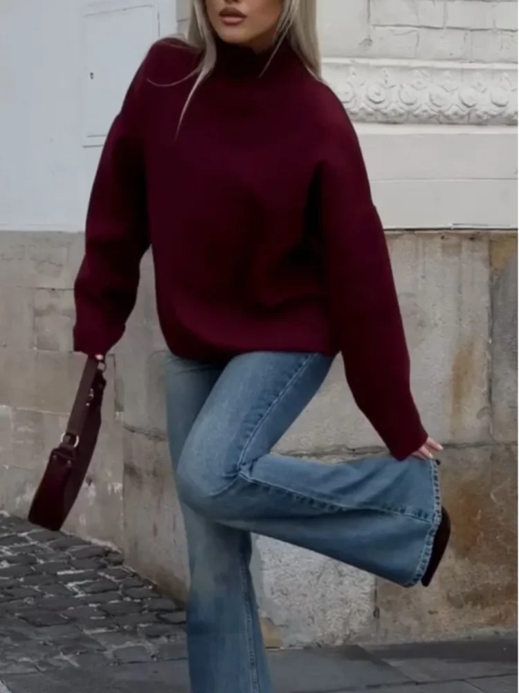 BURGUNDY LOOSE TURTLENECK - Dias London