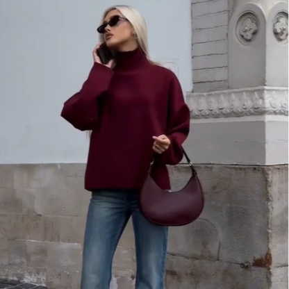 BURGUNDY LOOSE TURTLENECK