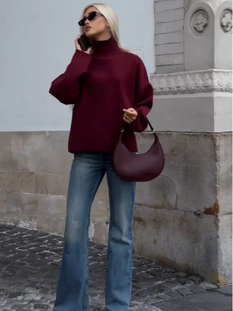 BURGUNDY LOOSE TURTLENECK - Dias London