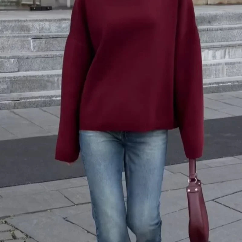 BURGUNDY LOOSE TURTLENECK - Dias London