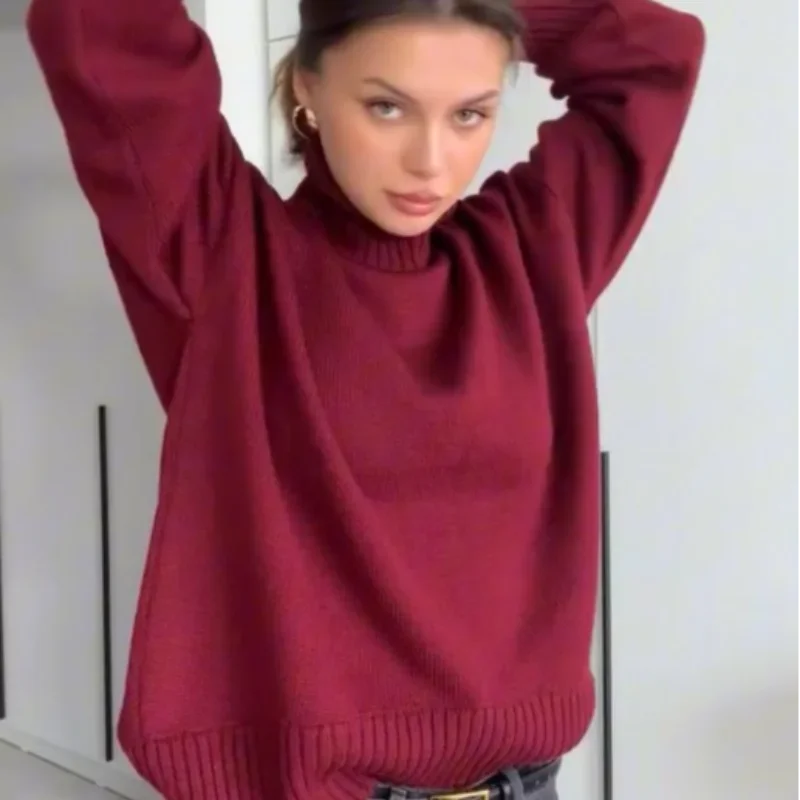 BURGUNDY LOOSE TURTLENECK