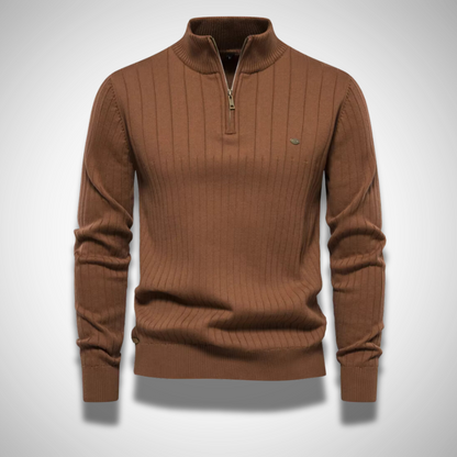 HALF ZIP COTTON PLEATED SWEATER - Dias London