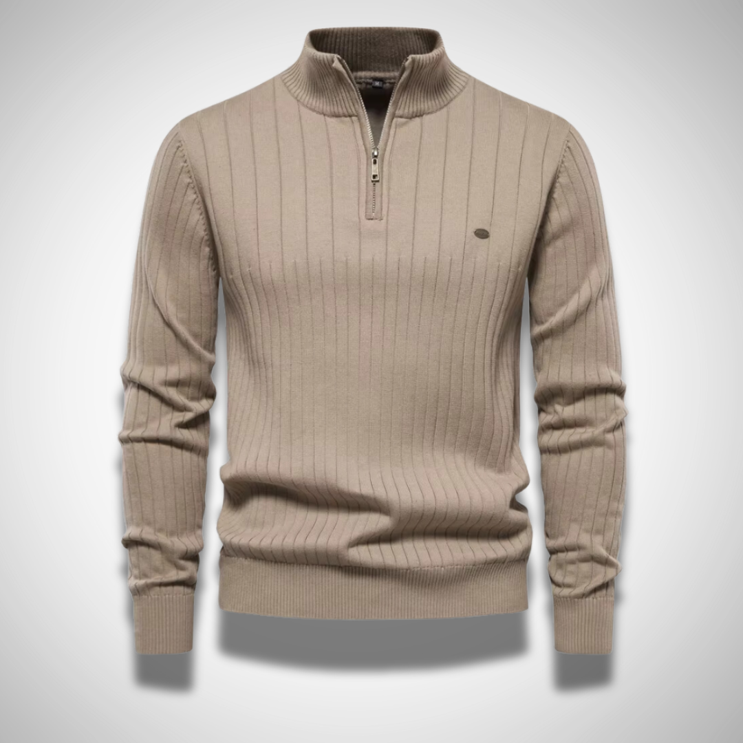 HALF ZIP COTTON PLEATED SWEATER - Dias London