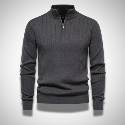 HALF ZIP COTTON PLEATED SWEATER - Dias London