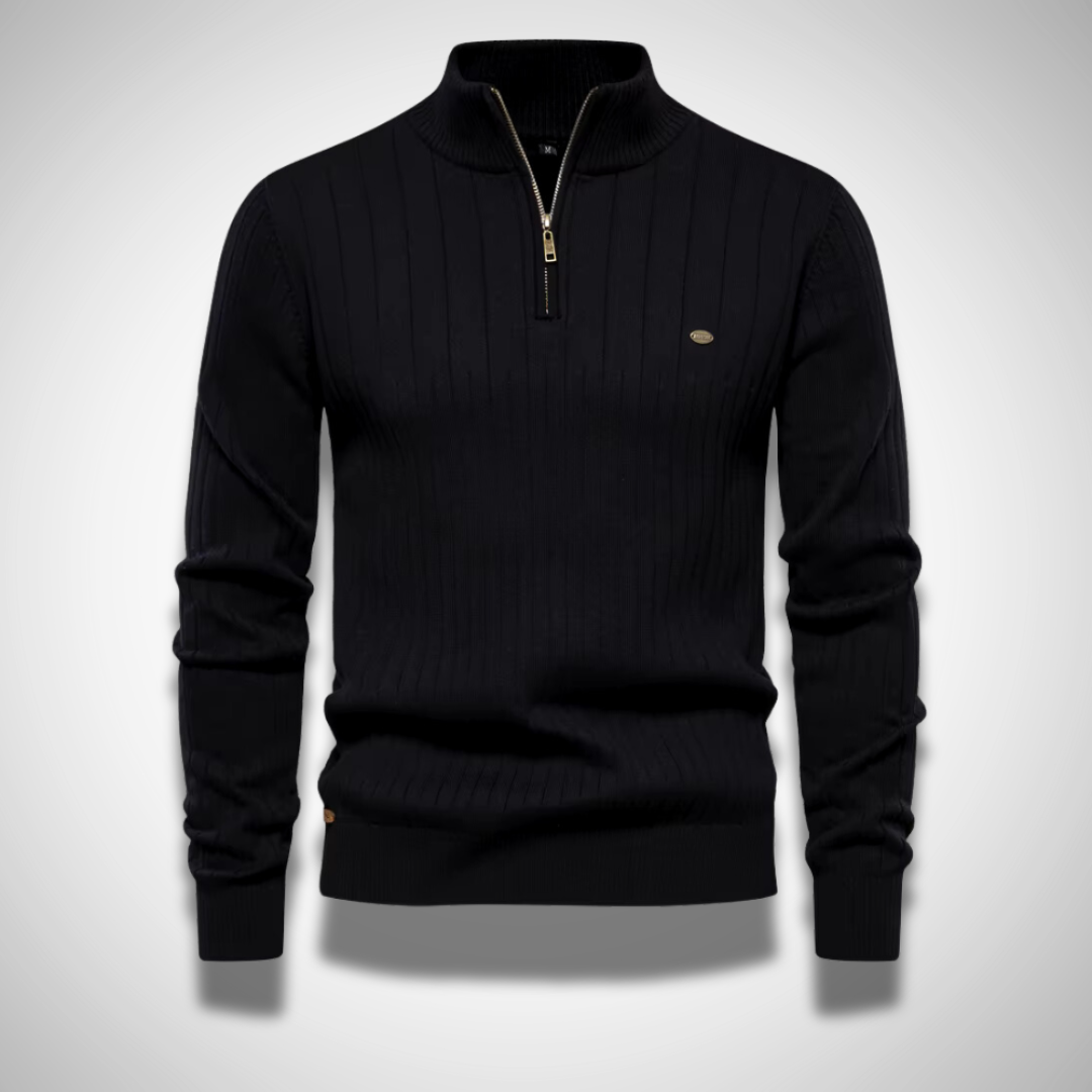 HALF ZIP COTTON PLEATED SWEATER - Dias London