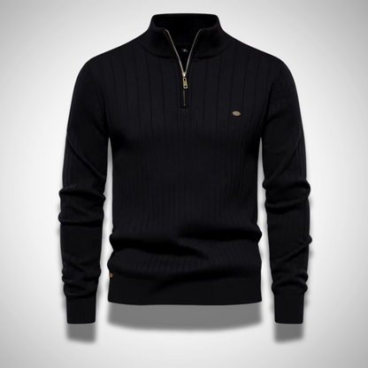 HALF ZIP COTTON PLEATED SWEATER - Dias London