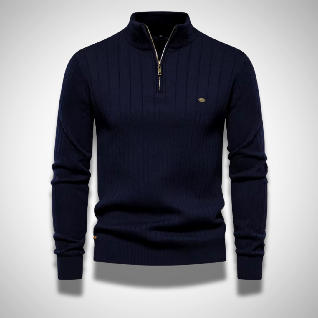 HALF ZIP COTTON PLEATED SWEATER - Dias London